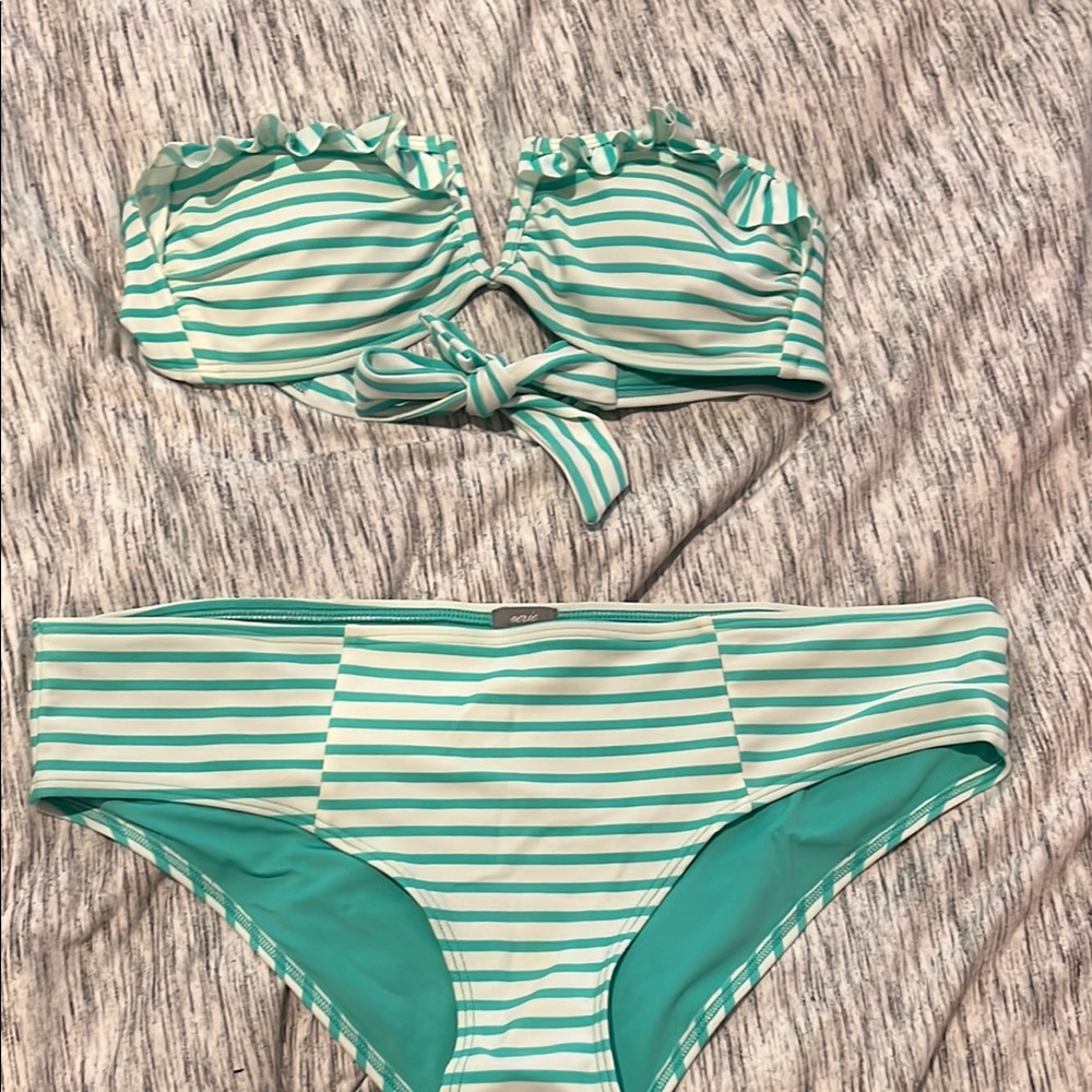 Striped Swim Set in Green and White size small top large bottom